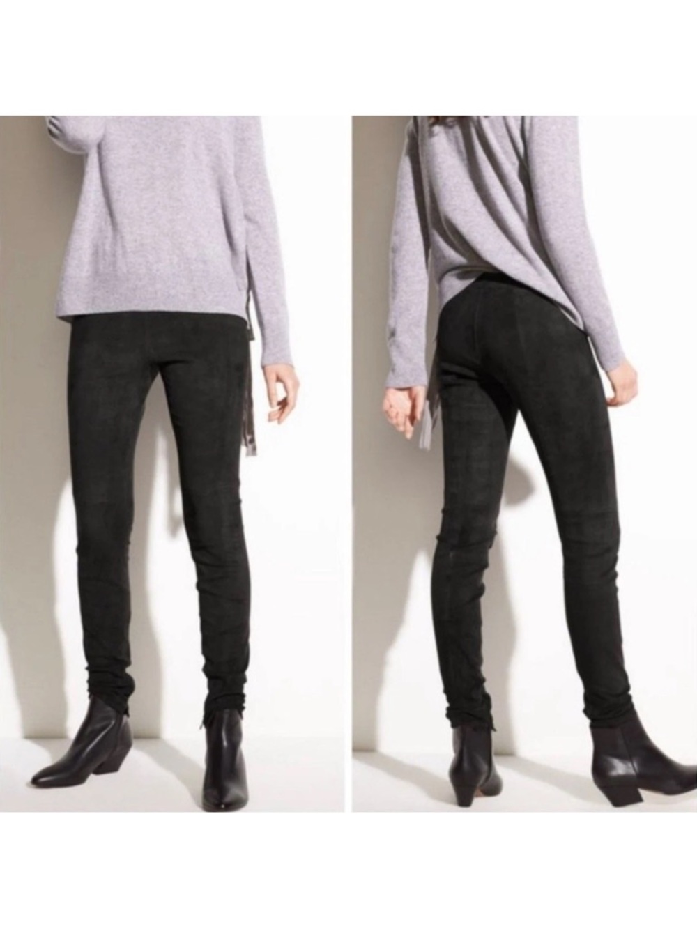 Vince Lamb Leather Black Suede Ankle Zip‎ Skinny Legging Pants